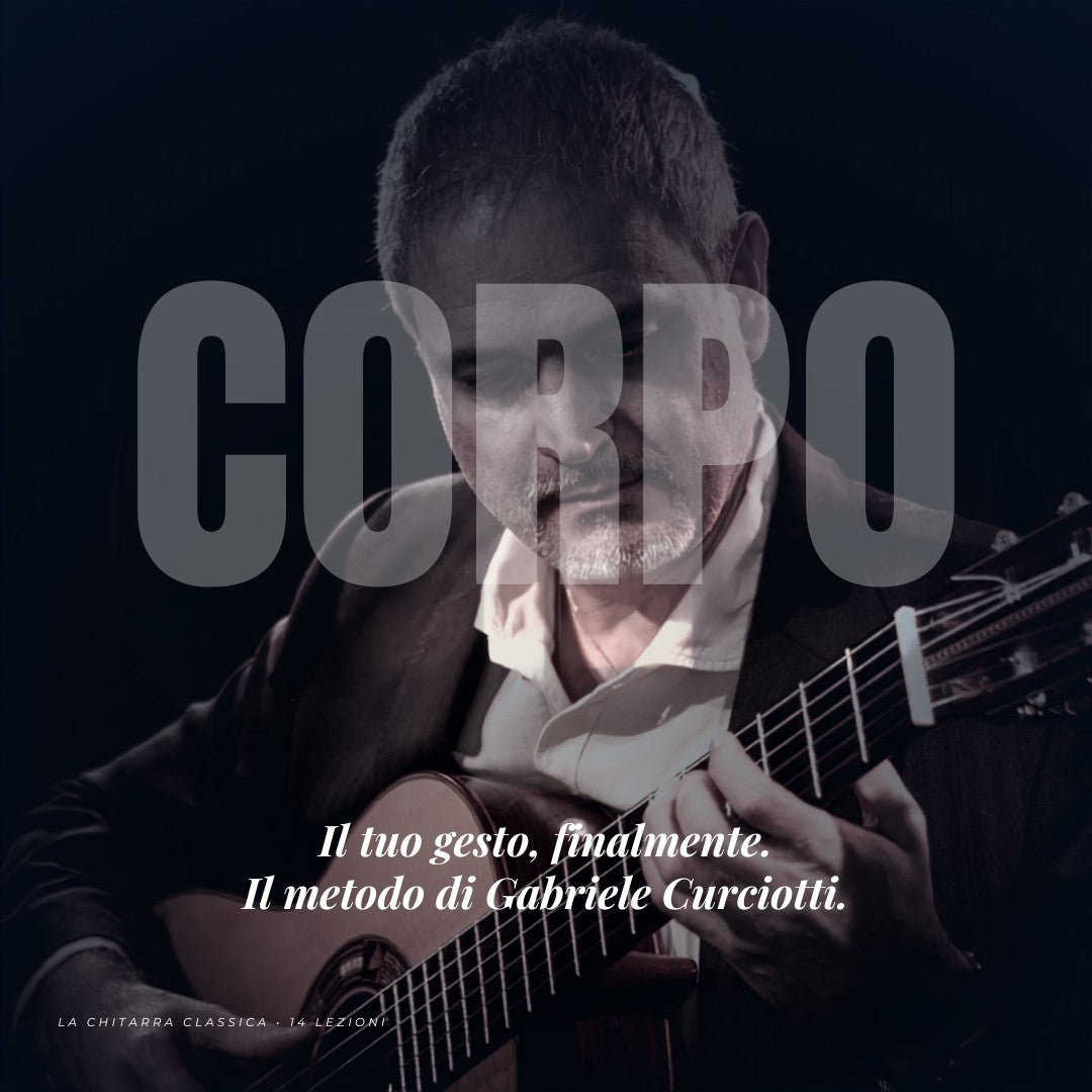 Dettaglio mano destra su chitarra classica, impostazione rilassata